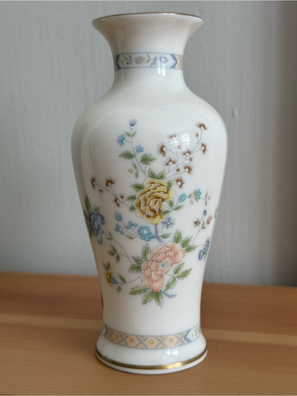 Vintage Gorham Floral Porcelain Vase 24K Gold Hand Decorated